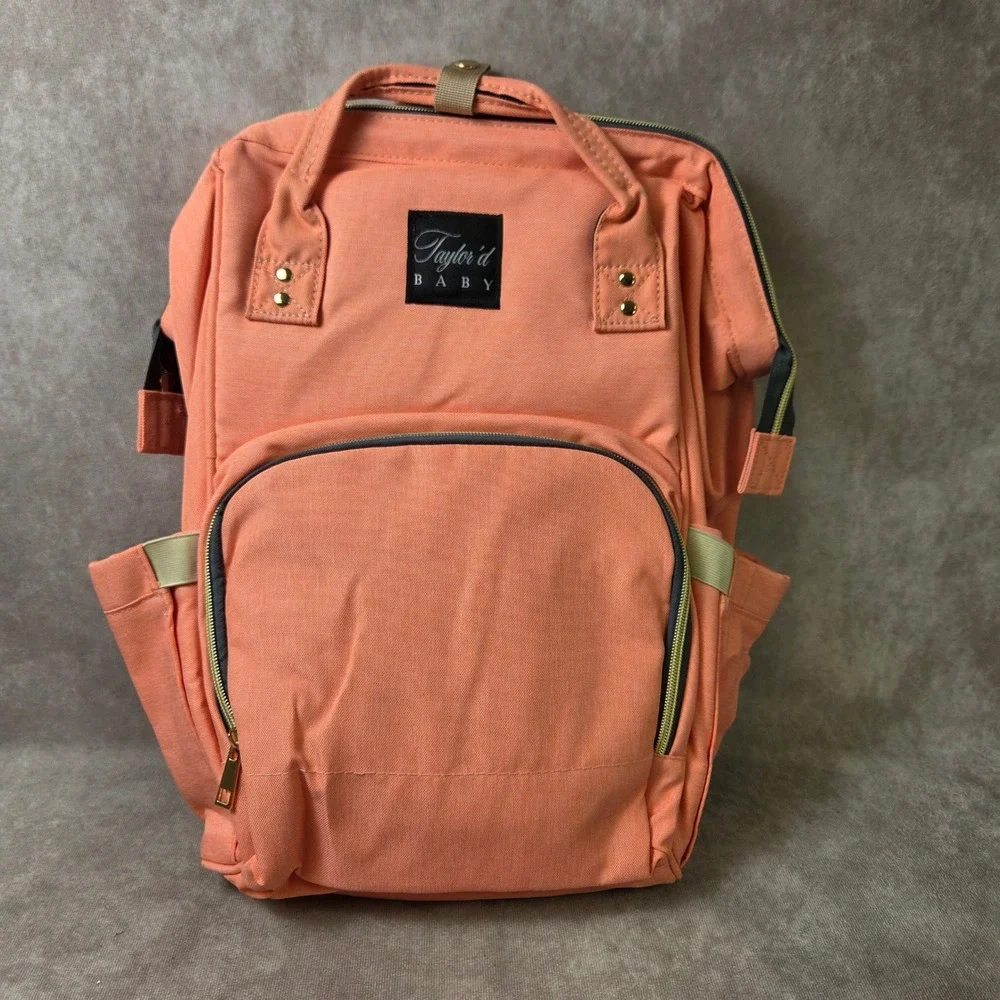 Taylor'd Baby Diaper Bag Backpack Coral Peach Insulated Bottle Pockets Canvas